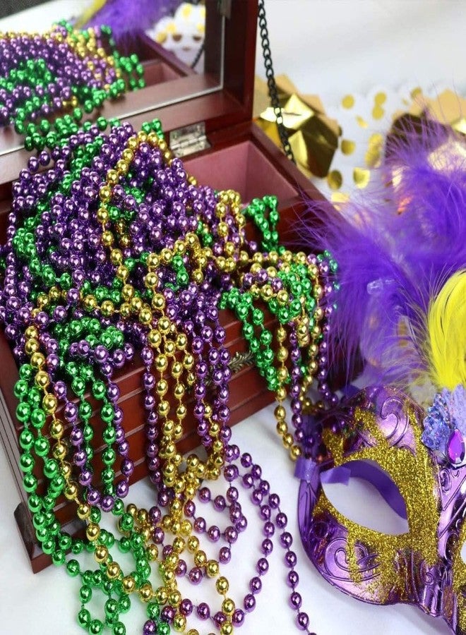 Lumadecor 12 Pcs Mardi Gras Beads Necklace - 33"7mm Gold Green Purple Plastic Beaded Necklaces Bundle, Metallic Coated Carnival Party Accessories for Mardi Gras Costumes & St Patrick's Day Decorations - Image 5